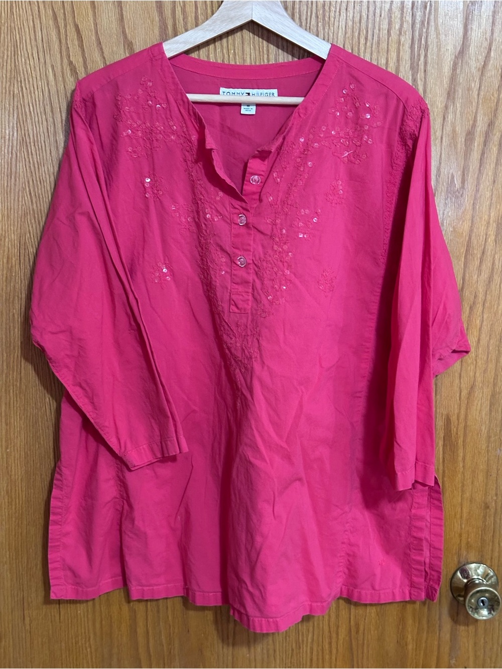 Tommy Hilfiger Hot Pink Embroidered Buttonā Tunic womens 16 sparkle